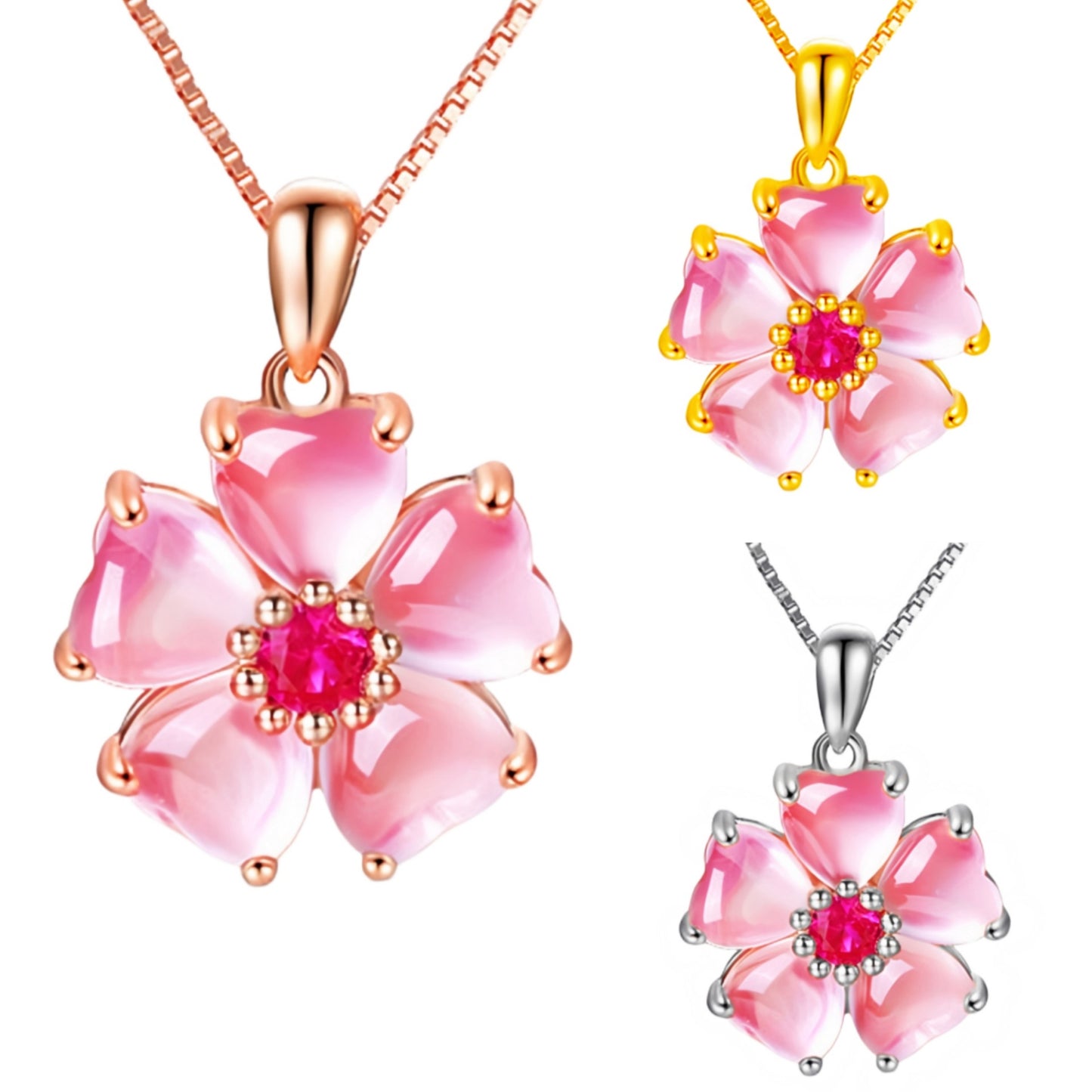 Peach Blossom Heart Crystal Pendant Necklace