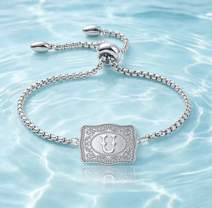 18K Lettered Embossed Fine Chain Bracelet