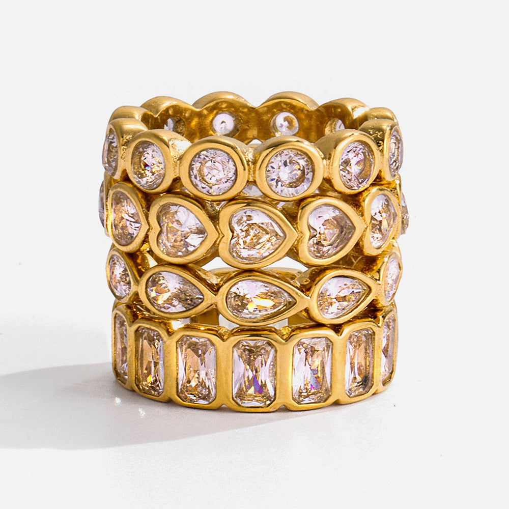 18K Layered Heart-Shaped White Ring