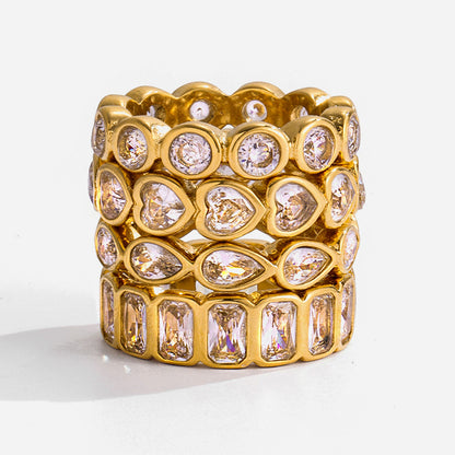 18K Layered Heart-Shaped White Ring