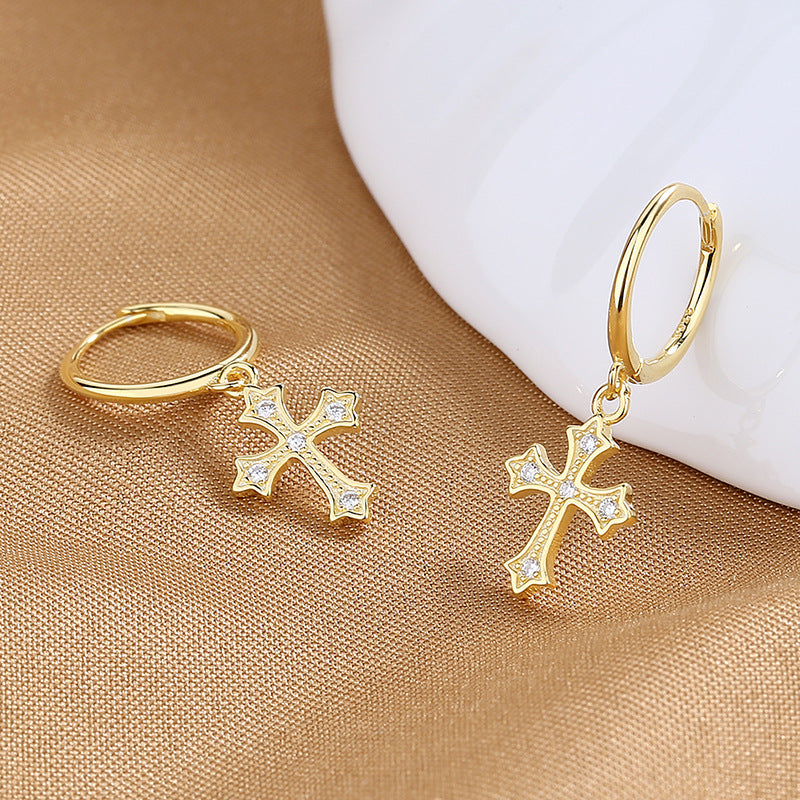 S925 Silver Micro-Inlaid Cross Stud Earrings – Delicate & Versatile