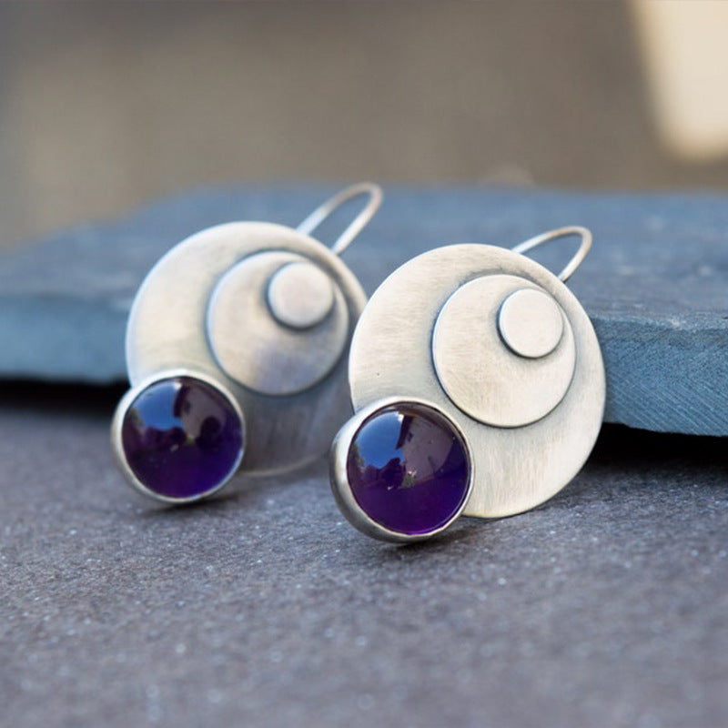 Earrings pendant for women set with purple gems