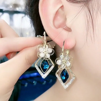 Bloem Zirkoon Rhombic Sapphire Drop Oorbellen