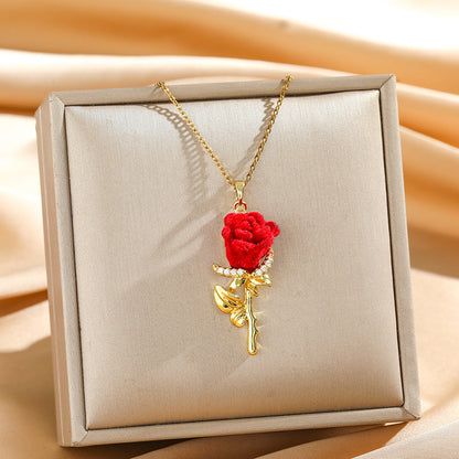 Elegant Red Rose Pendant Necklace