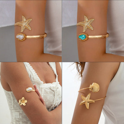 Beach Starfish Shell Pearl Open Arm Bracelet