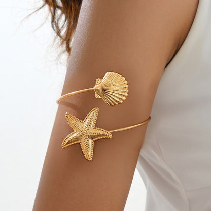 Beach Starfish Shell Pearl Open Arm Bracelet