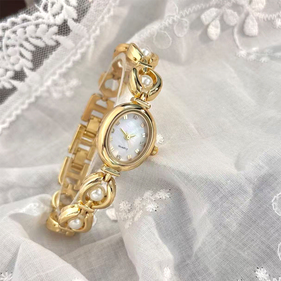 Elliptical Pearl Dial Bracelet Watch