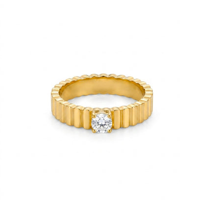 18K texture vertical stripe ring, single piece design, style jewelry