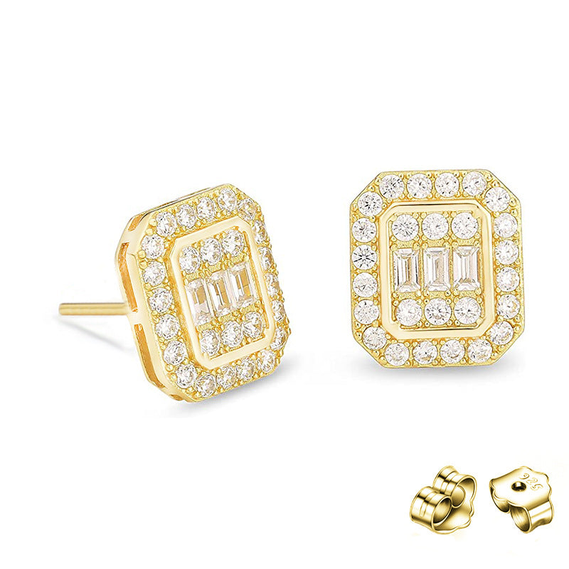 Men's ear studs set with square silver ear rings s925 silver ear stud silver jewelry