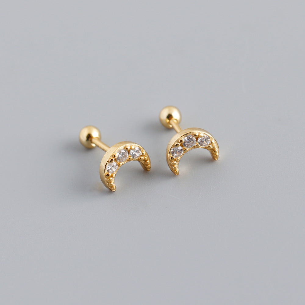 S925 Silver Moon Screw Ear Bone Studs – Colourful Cartilage