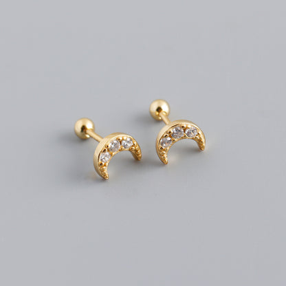 S925 Silver Moon Screw Ear Bone Studs – Colourful Cartilage