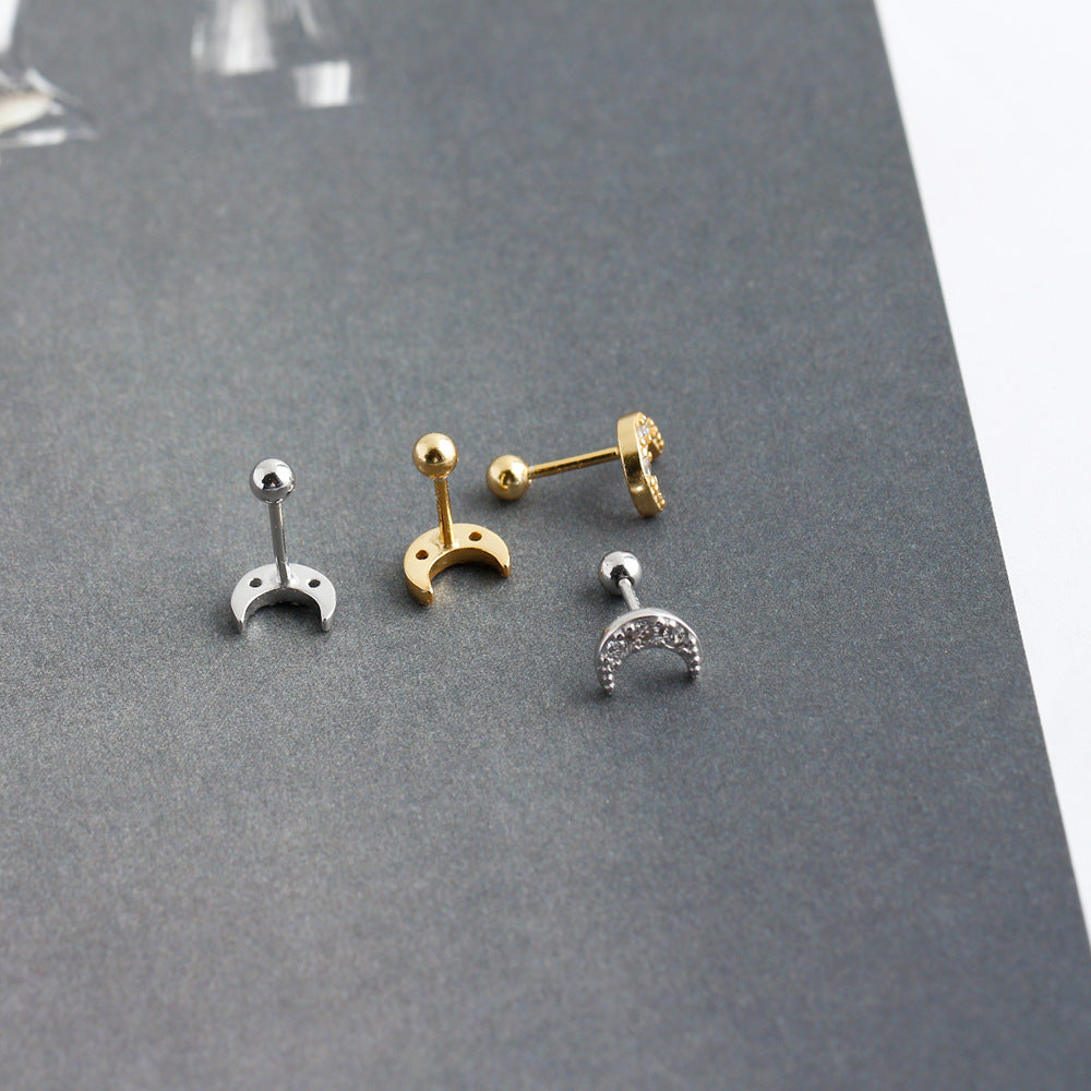 S925 Silver Moon Screw Ear Bone Studs – Colourful Cartilage