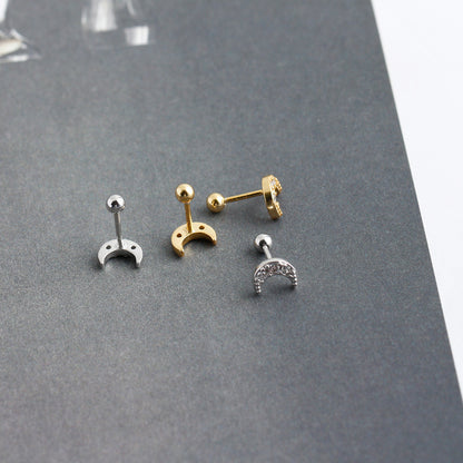 S925 Silver Moon Screw Ear Bone Studs – Colourful Cartilage