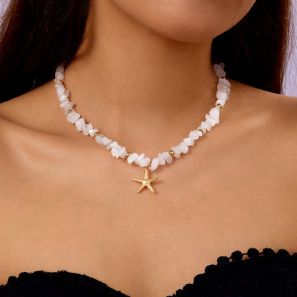 Marine vacation starfish, shells, conches, pearls, multi-layer exaggerated, multi-layer stacked pearls