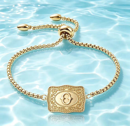 18K Lettered Embossed Fine Chain Bracelet