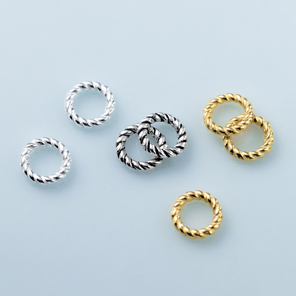 S925 Thai Silver ring, closed circle, floral ring, connecting le, twist pattern ring decoration S0479