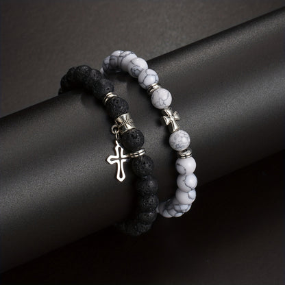 TUME8mm high-quality volcanic  cross bracelet Couple  bracelet