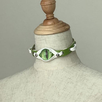 Y2K Spice Girl choker Necklace, Gothic Dark Abi Culture Eye Color leather collar