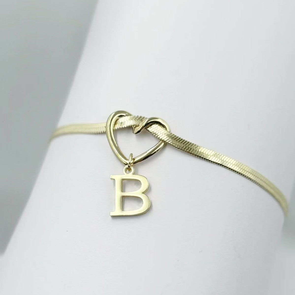 Heart Initial Letter Anklet – Gold Snake Chain