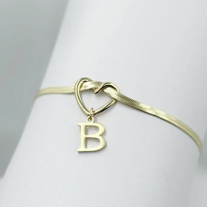 Heart Initial Letter Anklet – Gold Snake Chain