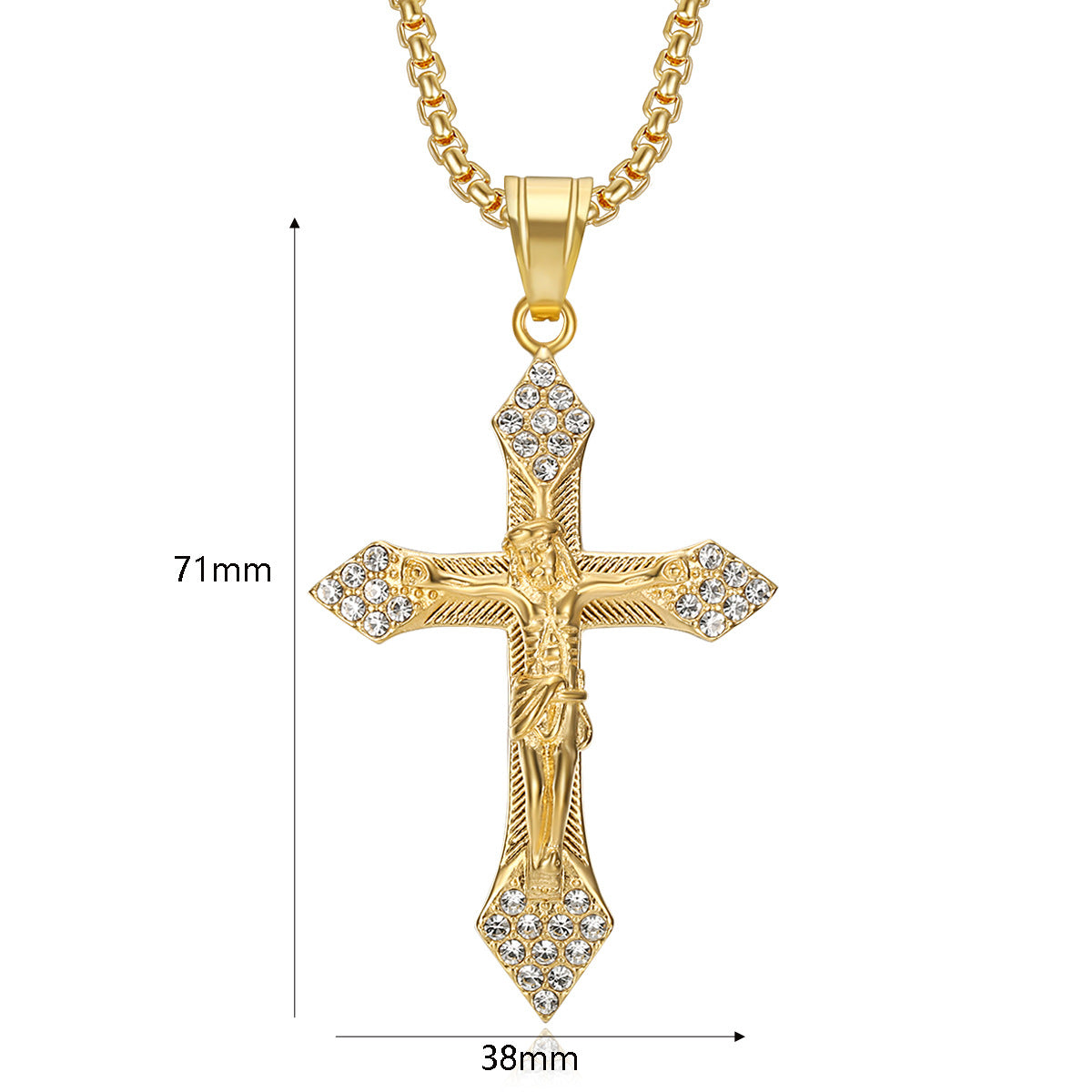 A popular  hip-hop accessory from Europe and America, a titanium steel gold-plated and diamond-encrusted YS cross pendant necklace