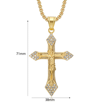A popular  hip-hop accessory from Europe and America, a titanium steel gold-plated and diamond-encrusted YS cross pendant necklace