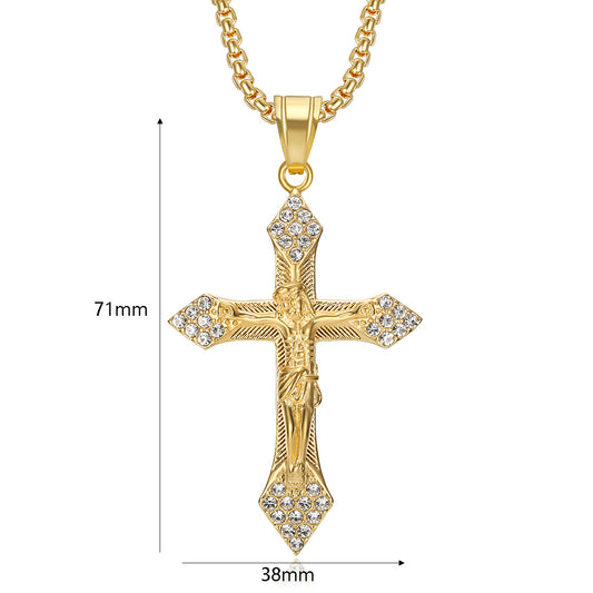 A popular  hip-hop accessory from Europe and America, a titanium steel gold-plated and diamond-encrusted YS cross pendant necklace
