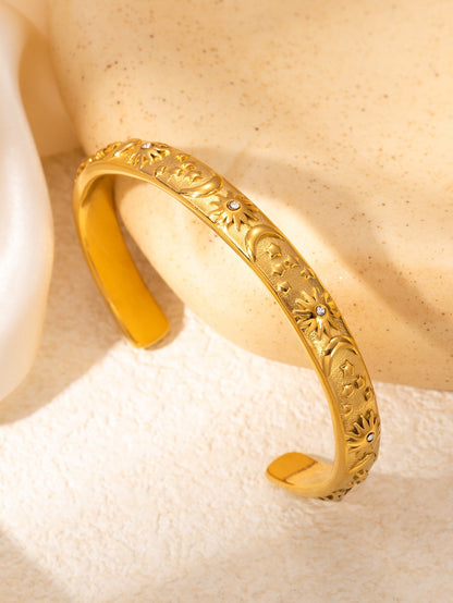 Sun Moon & Star Open Bangle Bracelet
