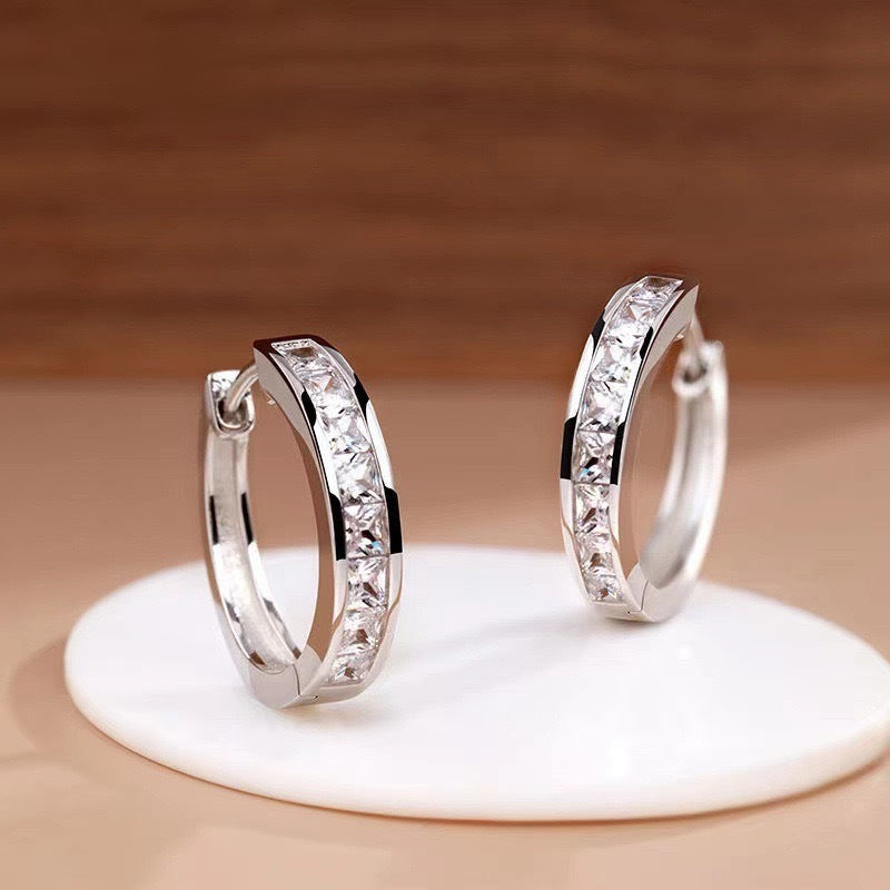 -style copper-inlaid square ear ring imitation Mosang earrings are versatile, elegant and high-end earrings
