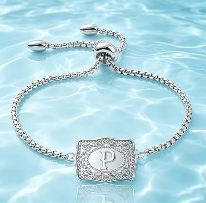 18K Lettered Embossed Fine Chain Bracelet