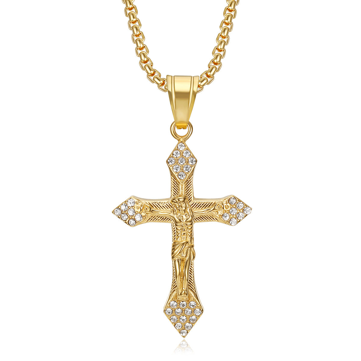 A popular  hip-hop accessory from Europe and America, a titanium steel gold-plated and diamond-encrusted YS cross pendant necklace