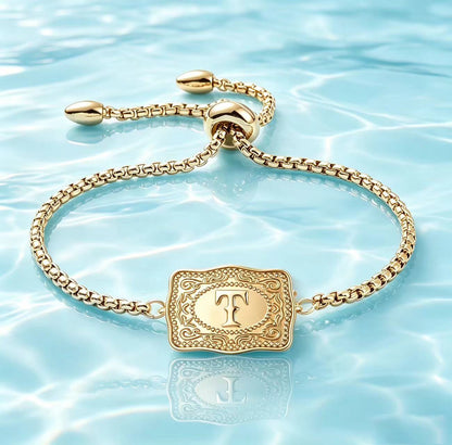 18K Lettered Embossed Fine Chain Bracelet
