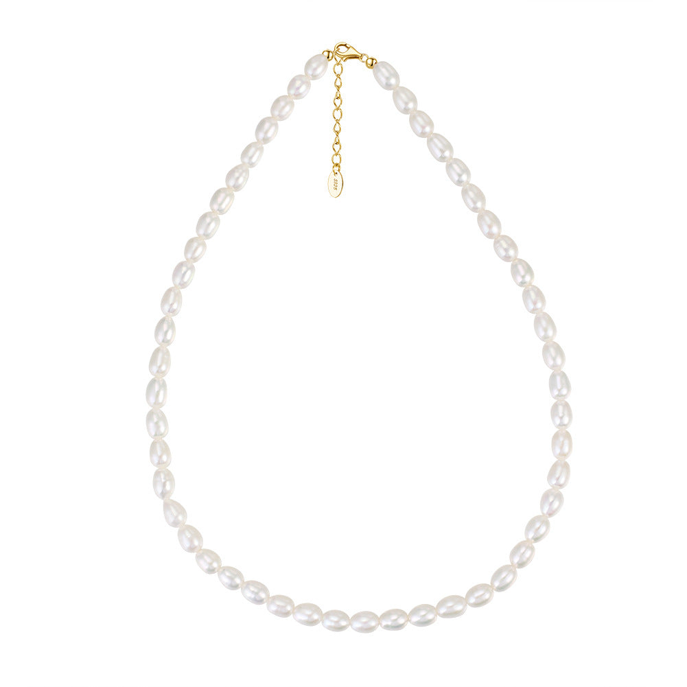 Baroque light rice grain pearl Women's elegance chain 925 silver chain