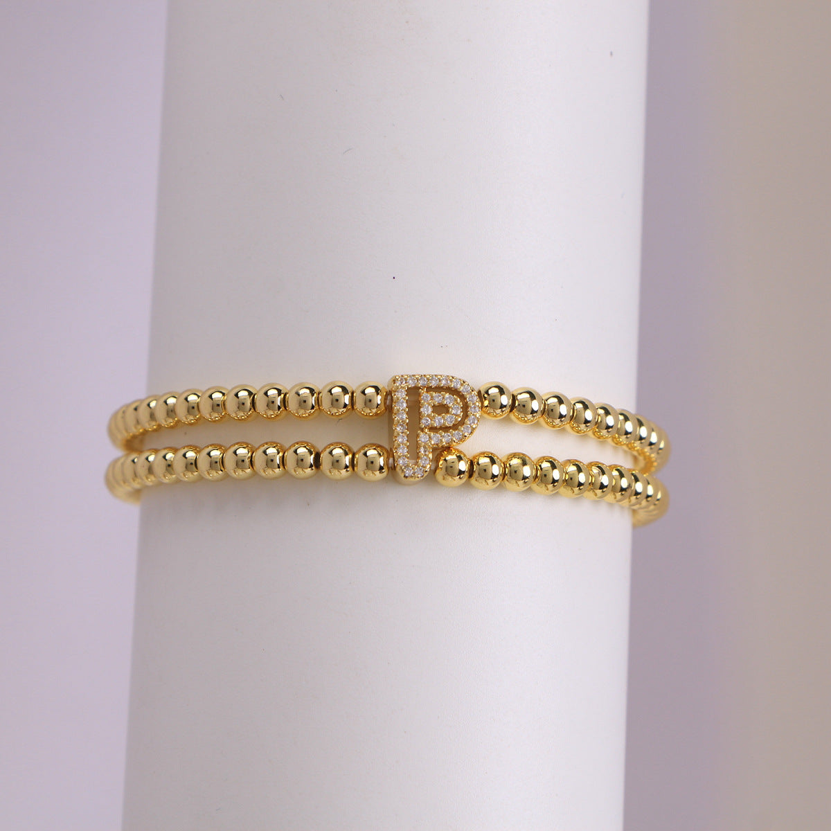 18K Bubble Letter Beaded Bracelet