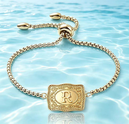 18K Lettered Embossed Fine Chain Bracelet
