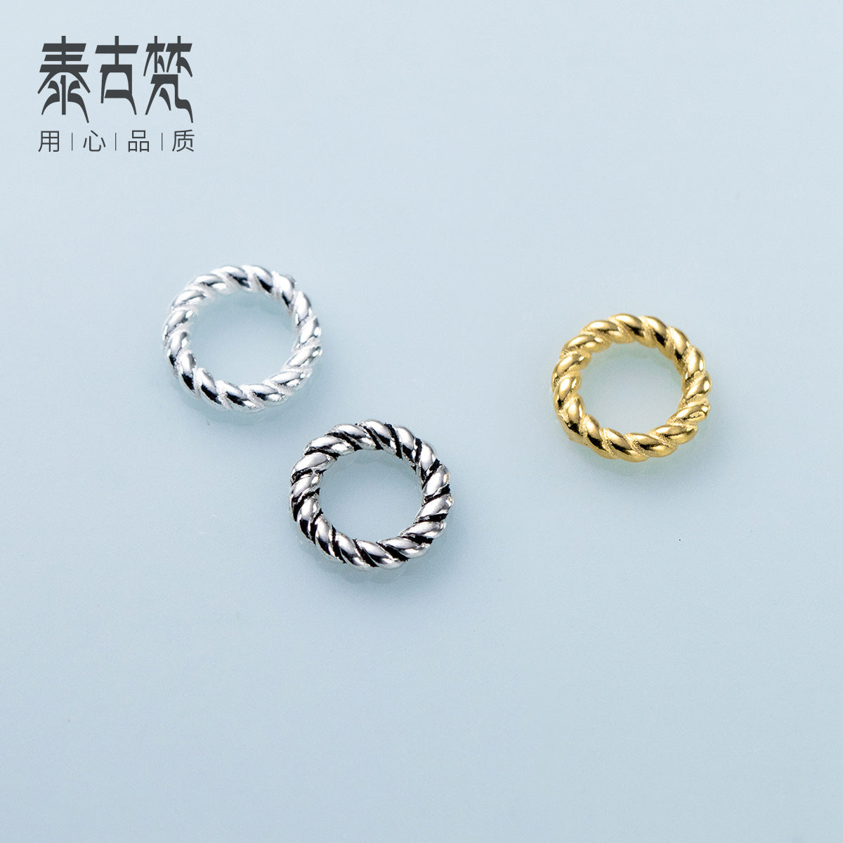 S925 Thai Silver ring, closed circle, floral ring, connecting le, twist pattern ring decoration S0479