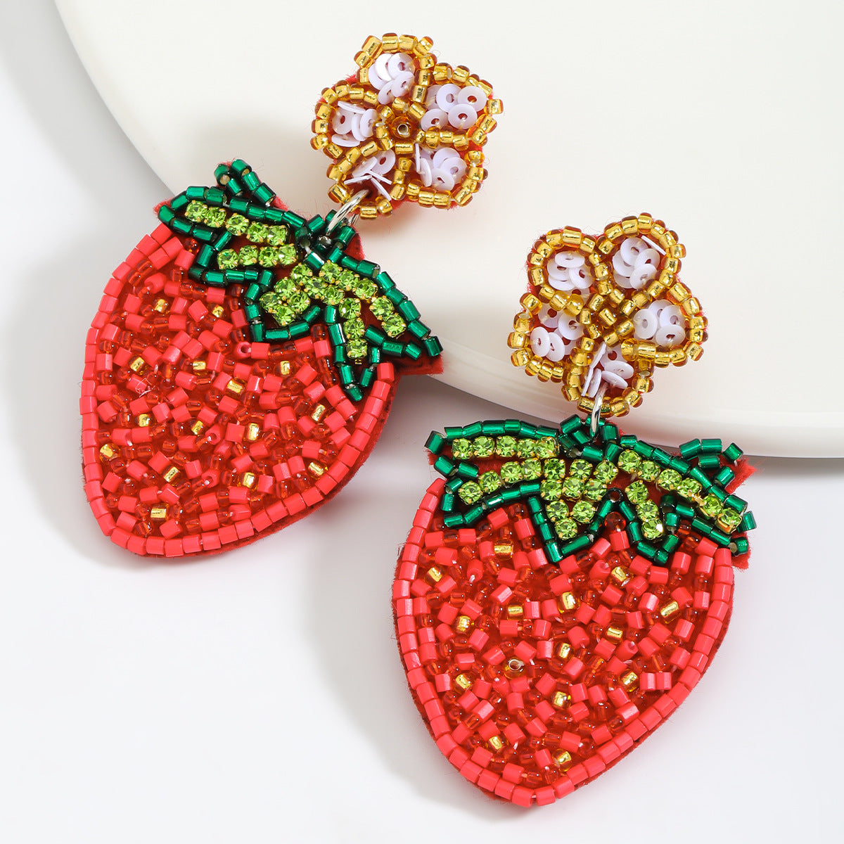 2026 handcrafted strawberry-woven sequined earrings adorned with rice beads