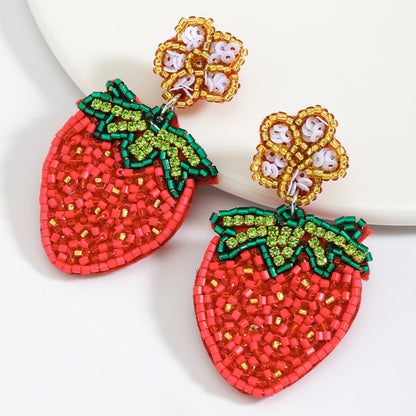 2026 handcrafted strawberry-woven sequined earrings adorned with rice beads
