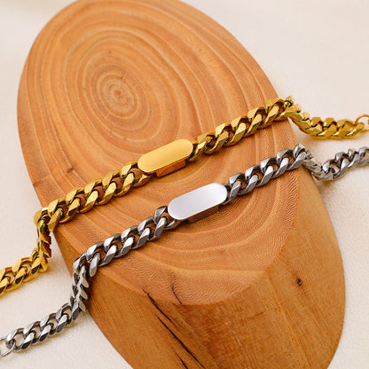 Oval Shell 18K Cuban Chain Bracelet