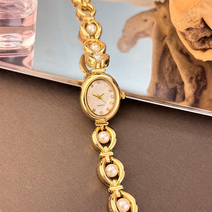 Elliptical Pearl Dial Bracelet Watch