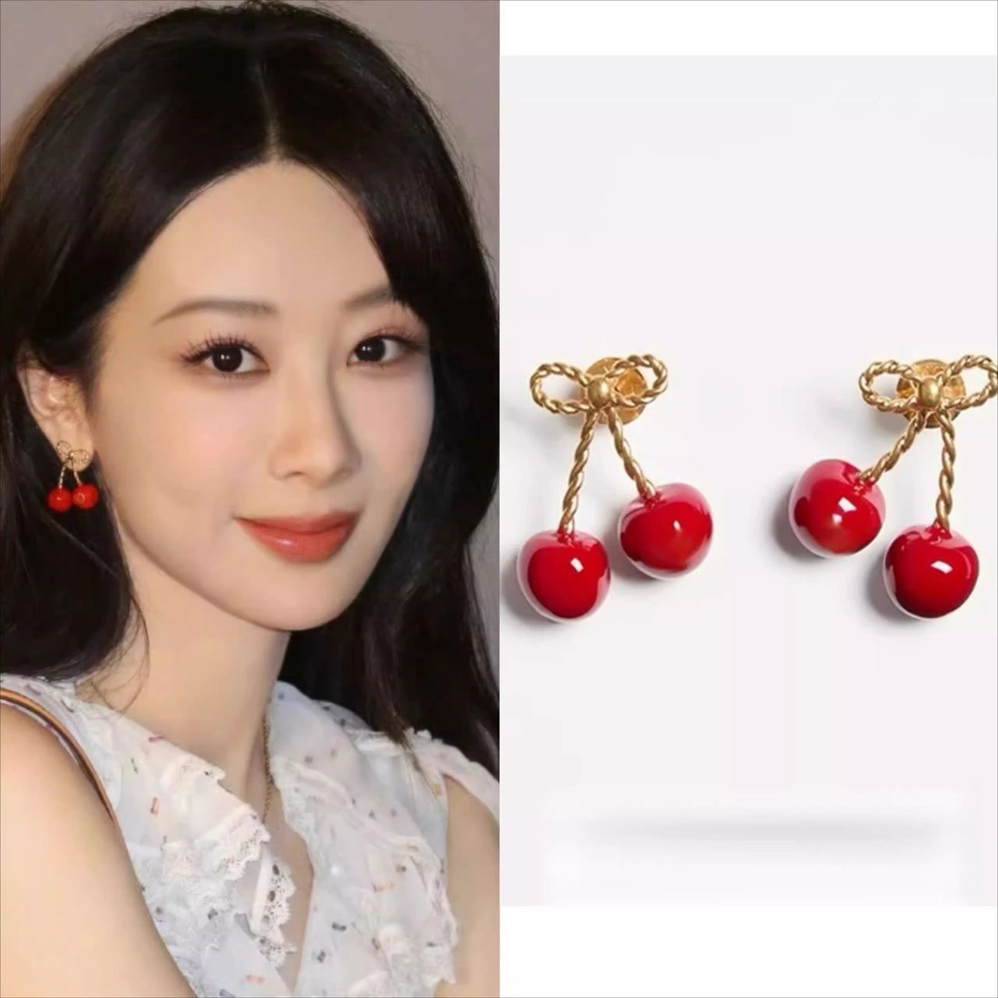 Sweet cherry and cherry earrings, elegant and feminine stud design earrings