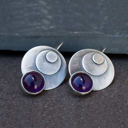 Earrings pendant for women set with purple gems