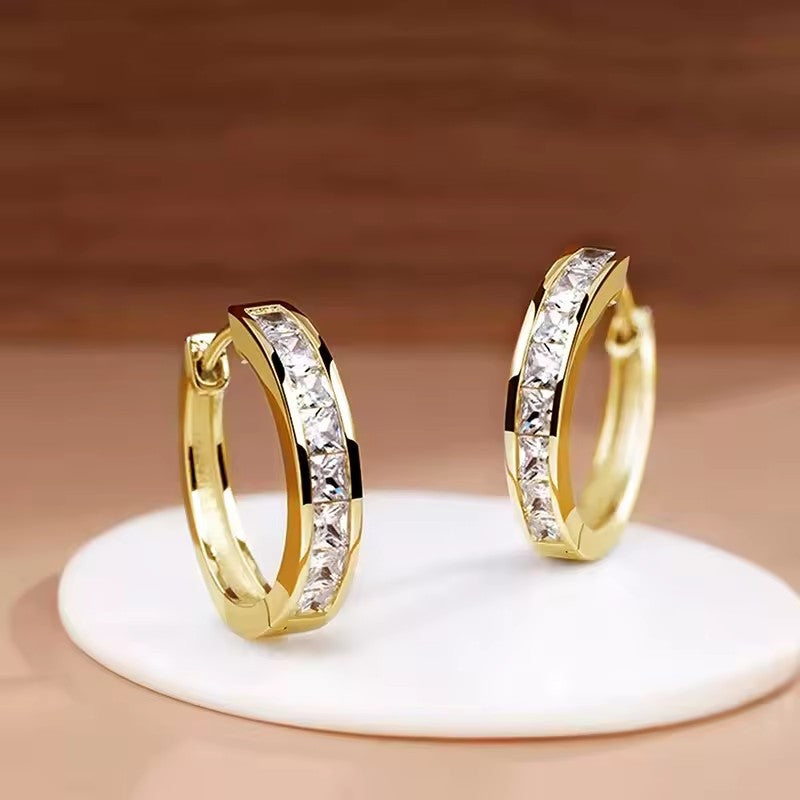 -style copper-inlaid square ear ring imitation Mosang earrings are versatile, elegant and high-end earrings