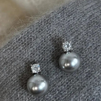 Grey Pearl Gold Bezel Stud Earrings – S925 Silver