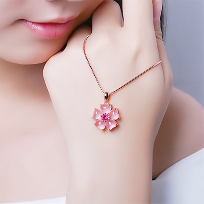 Peach Blossom Heart Crystal Pendant Necklace