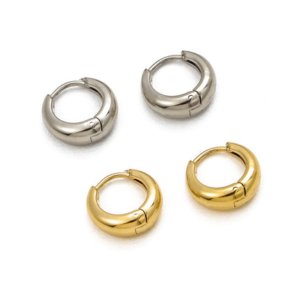 Glossy wide-open earrings with 18K plain bezel and layered earrings