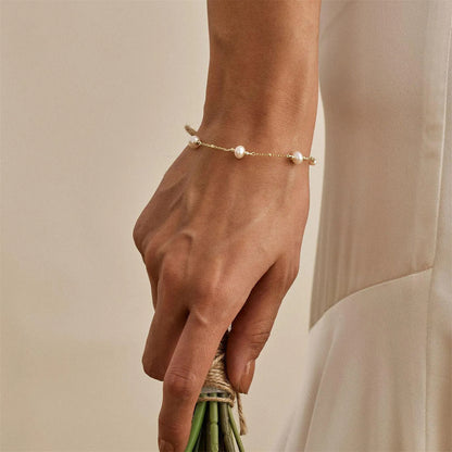 Hand-Strung Pearl & Gold-Plated Bead Bracelet