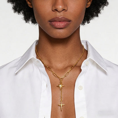 Octagonal star women's high-end tassel pendant set with starlight cross necklace