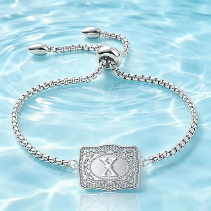 18K Lettered Embossed Fine Chain Bracelet