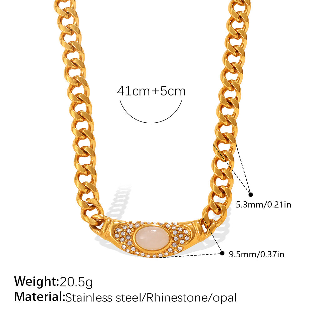 High-end vintage choker chain with cat's eye  inlaid style